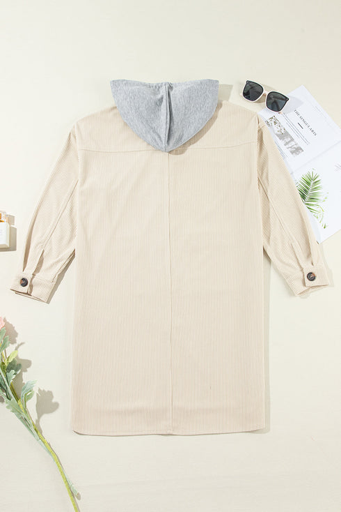 Oversized Corduroy Contrast Hooded Shacket